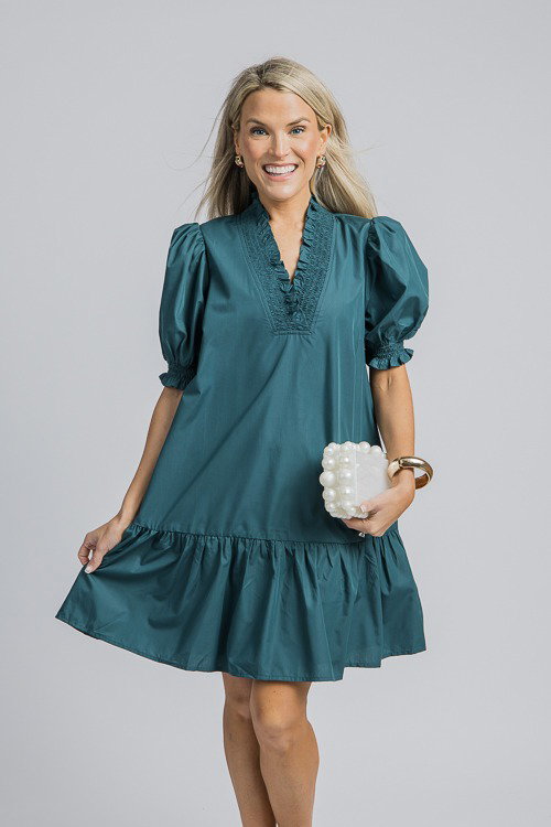 Lime 'N' Chili Ruffle Trim Smocked Dress with Contrast